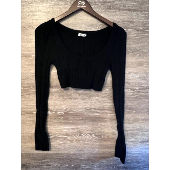 Free People Movement Cropped top knit long sleeves Size small Black - Picture 1 of 8